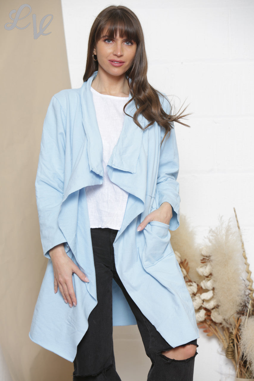 Ladies Waterfall Jacket Cardigan Sky Blue