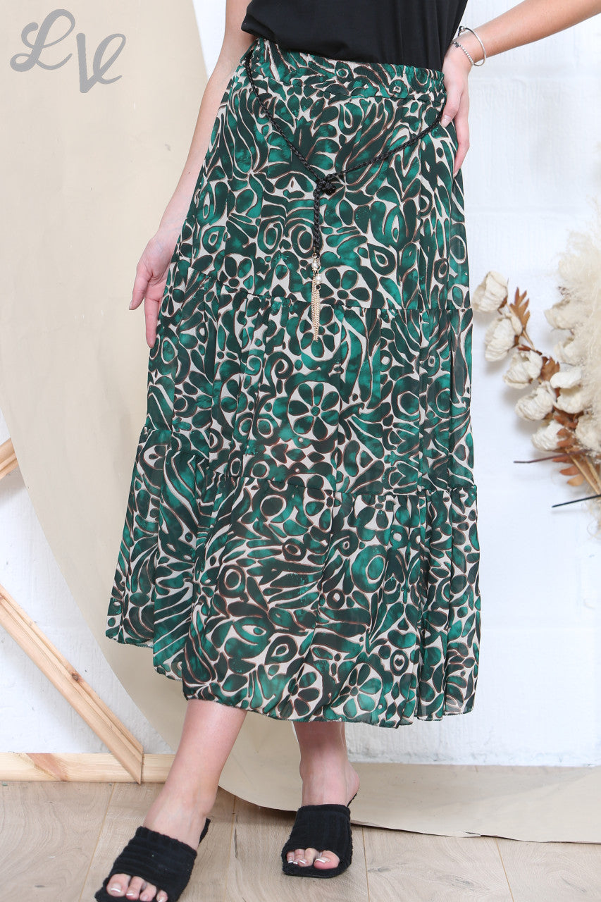 Ladies Mix Print Skirt Green