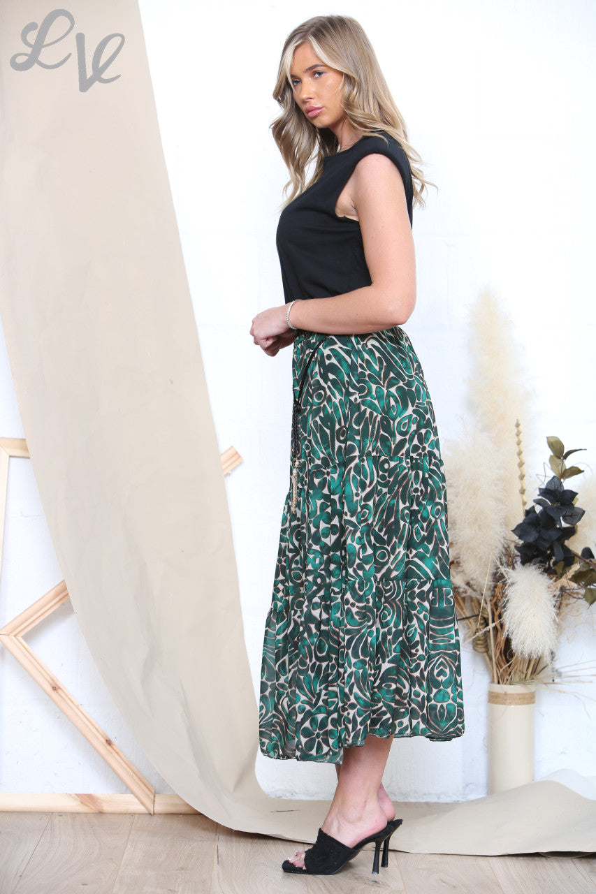 Ladies Mix Print Skirt Green