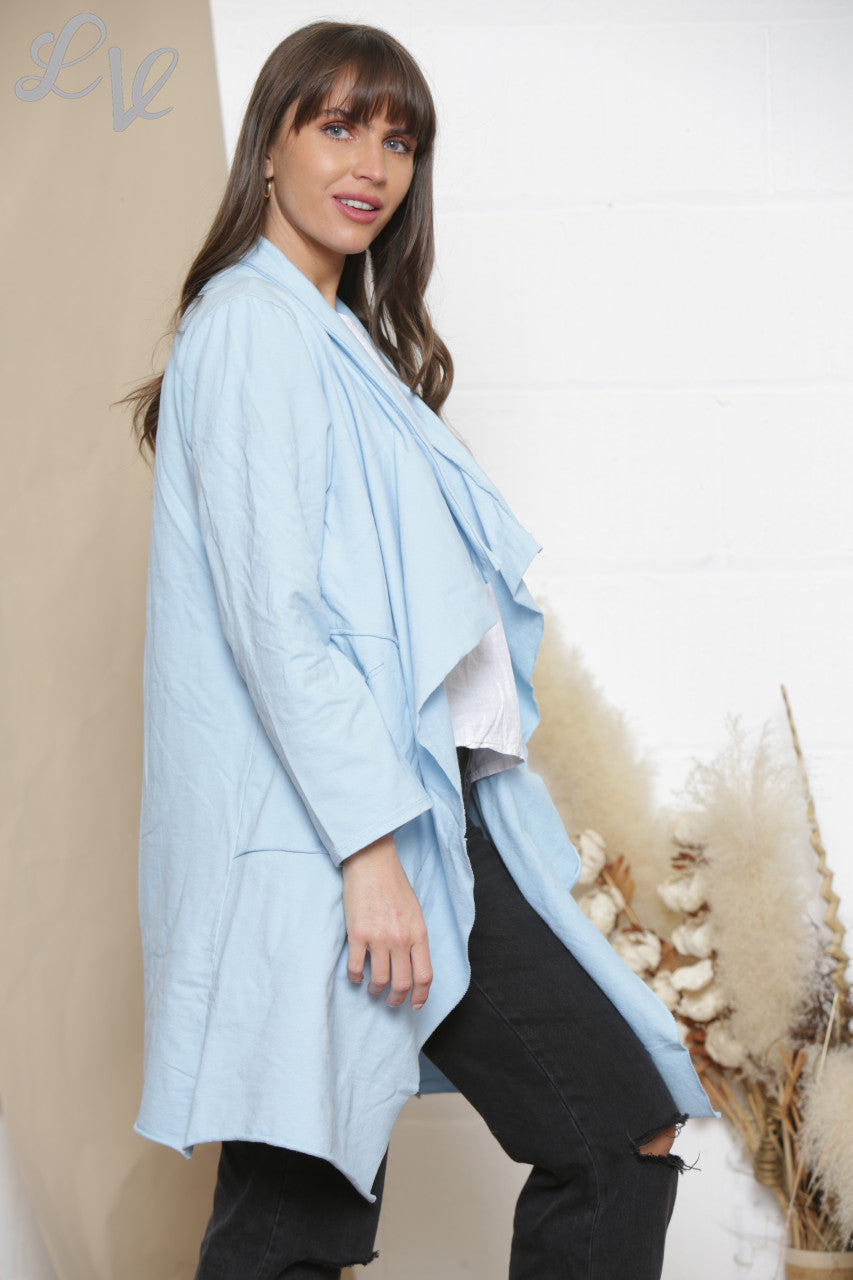Ladies Waterfall Jacket Cardigan Sky Blue