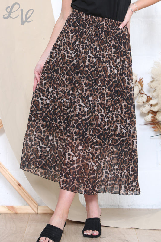 Damesrok met dierenprint Bruin