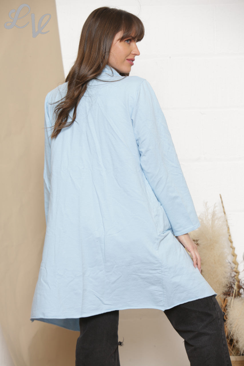 Ladies Waterfall Jacket Cardigan Sky Blue