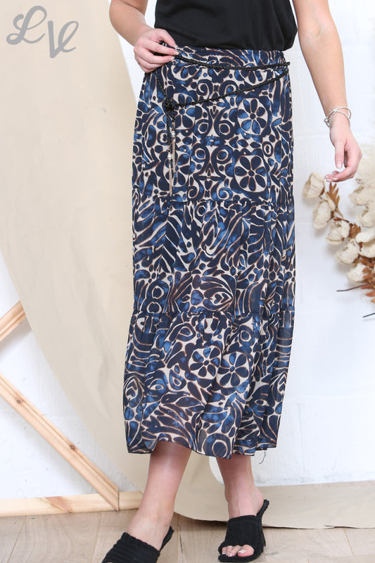 Damesrok met Mixprint Marineblauw