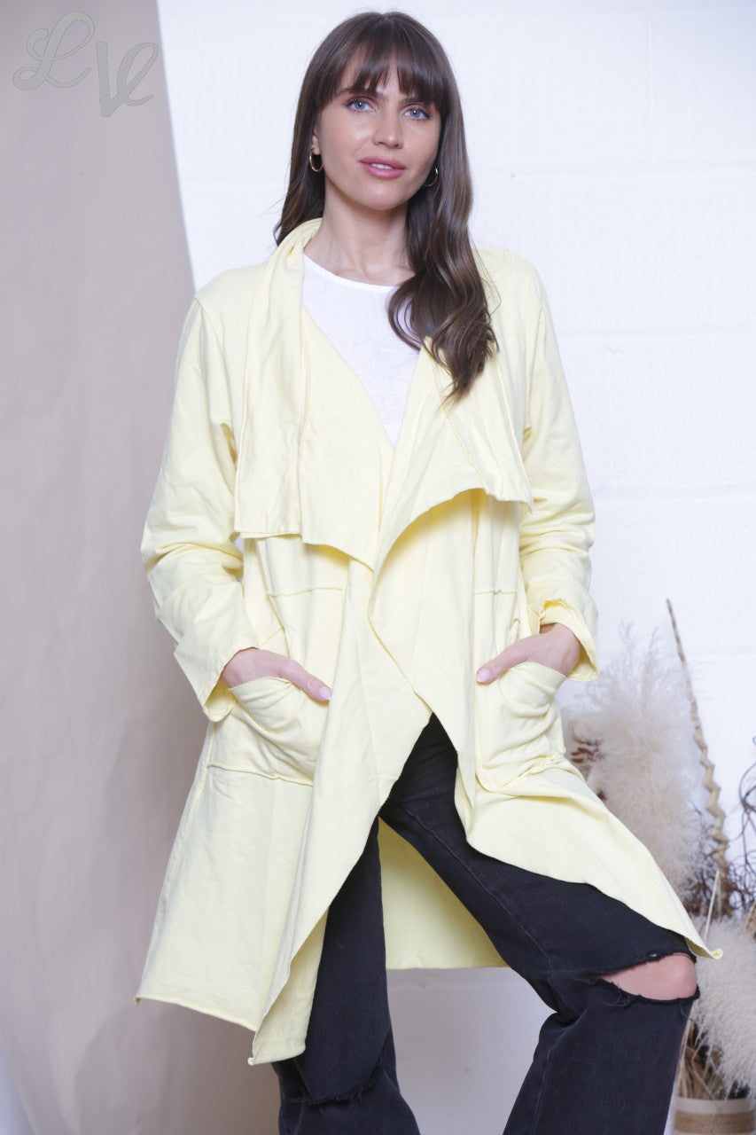 Ladies Waterfall Jacket Cardigan Lemon