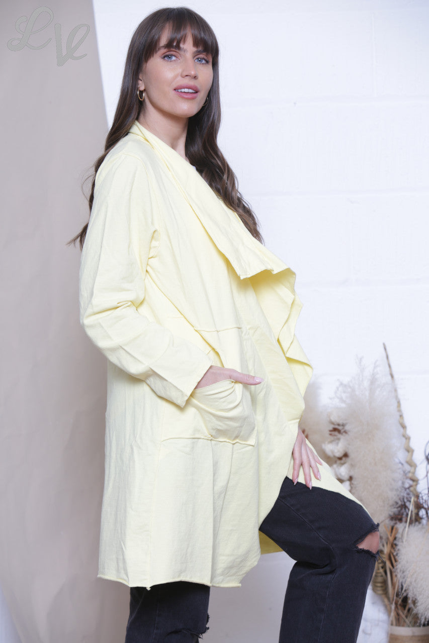 Ladies Waterfall Jacket Cardigan Lemon