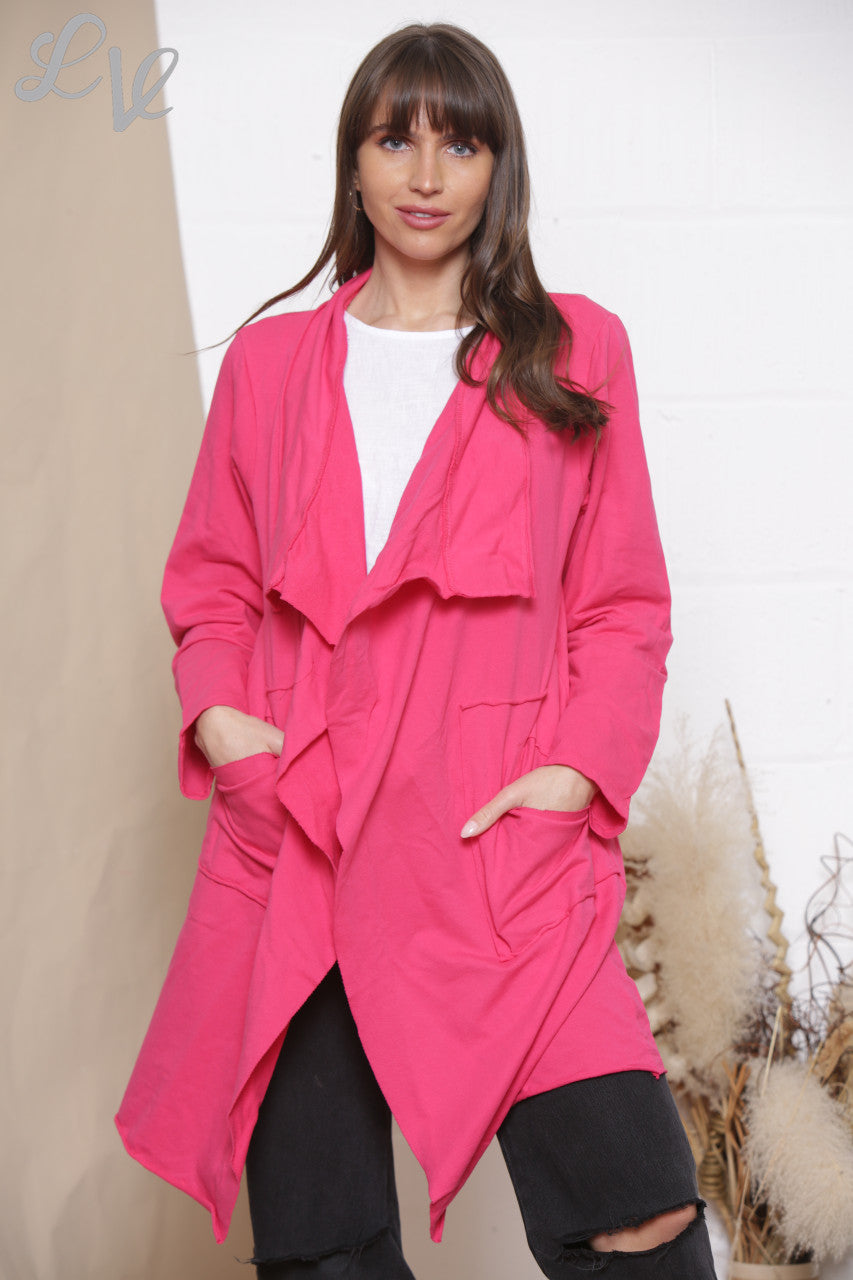 Ladies Waterfall Jacket Cardigan Cerise