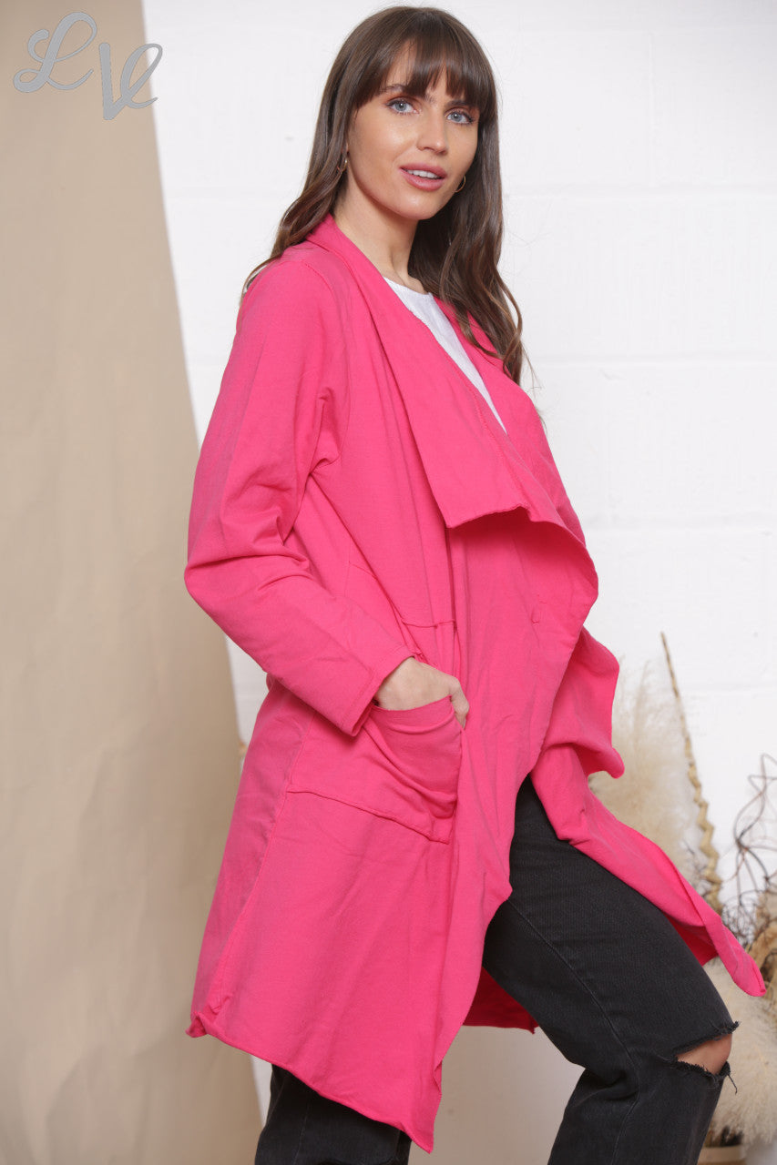 Ladies Waterfall Jacket Cardigan Cerise