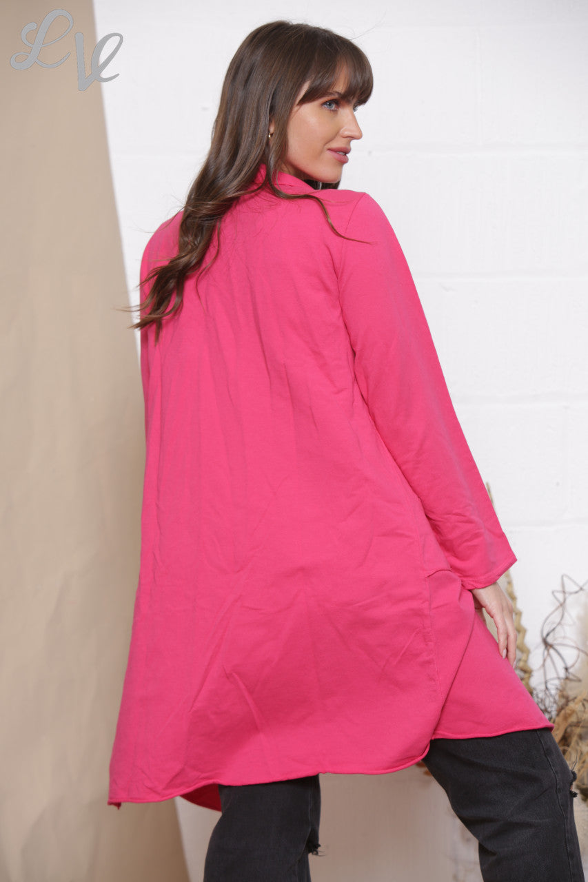 Ladies Waterfall Jacket Cardigan Cerise