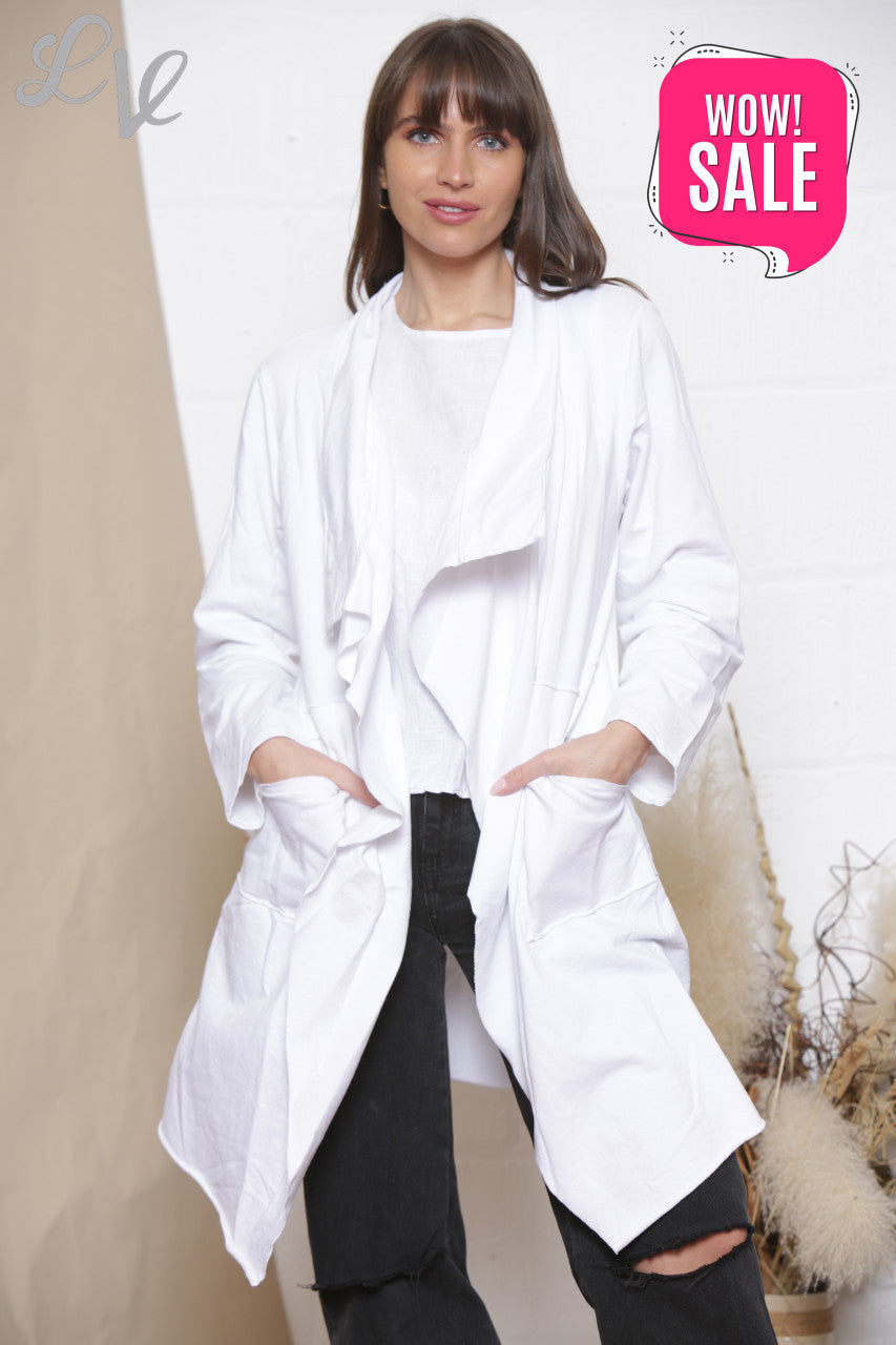 Ladies Waterfall Jacket Cardigan White