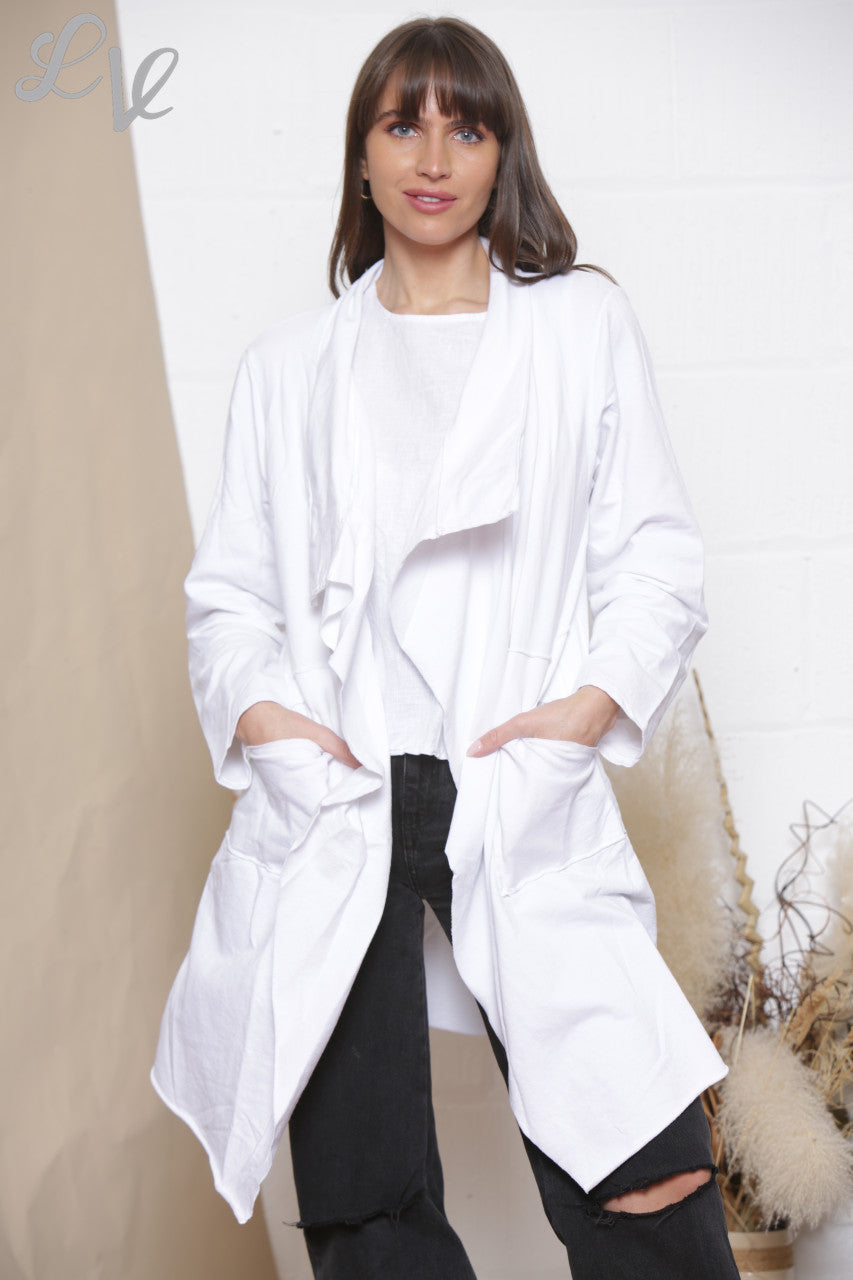 Ladies Waterfall Jacket Cardigan White
