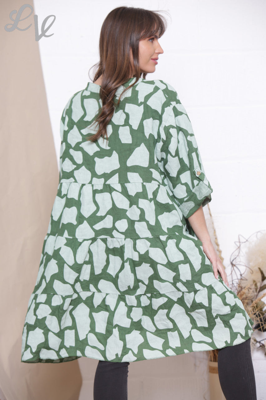 Dames Linnen Giraffe Print Shirt Top Tuniek Jurk Groen
