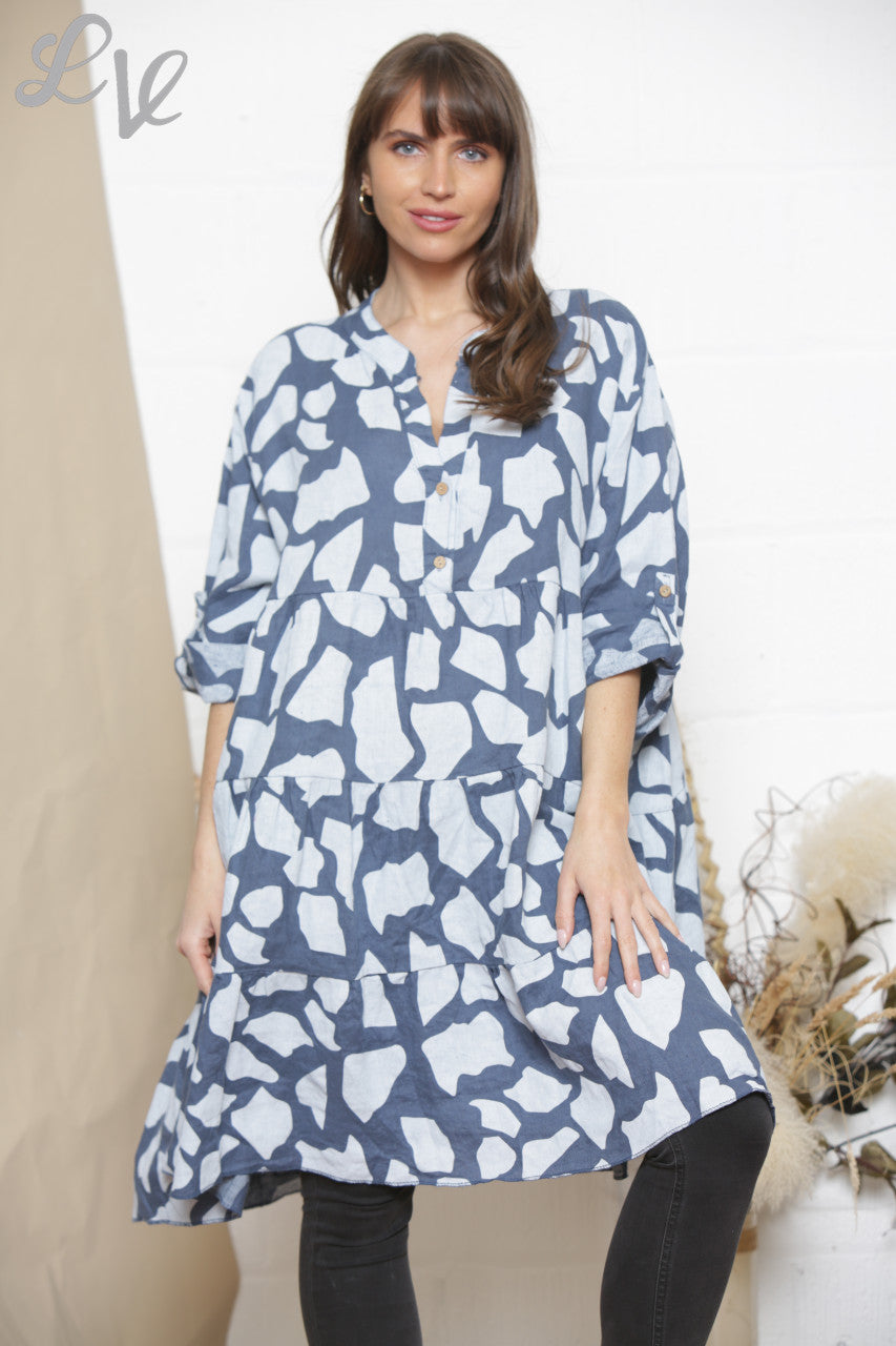 Ladies Linen Giraffe Print Shirt Top Tunic Dress Denim