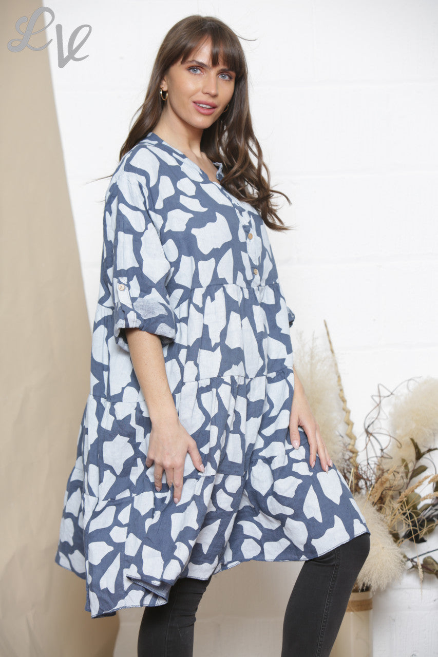 Ladies Linen Giraffe Print Shirt Top Tunic Dress Denim
