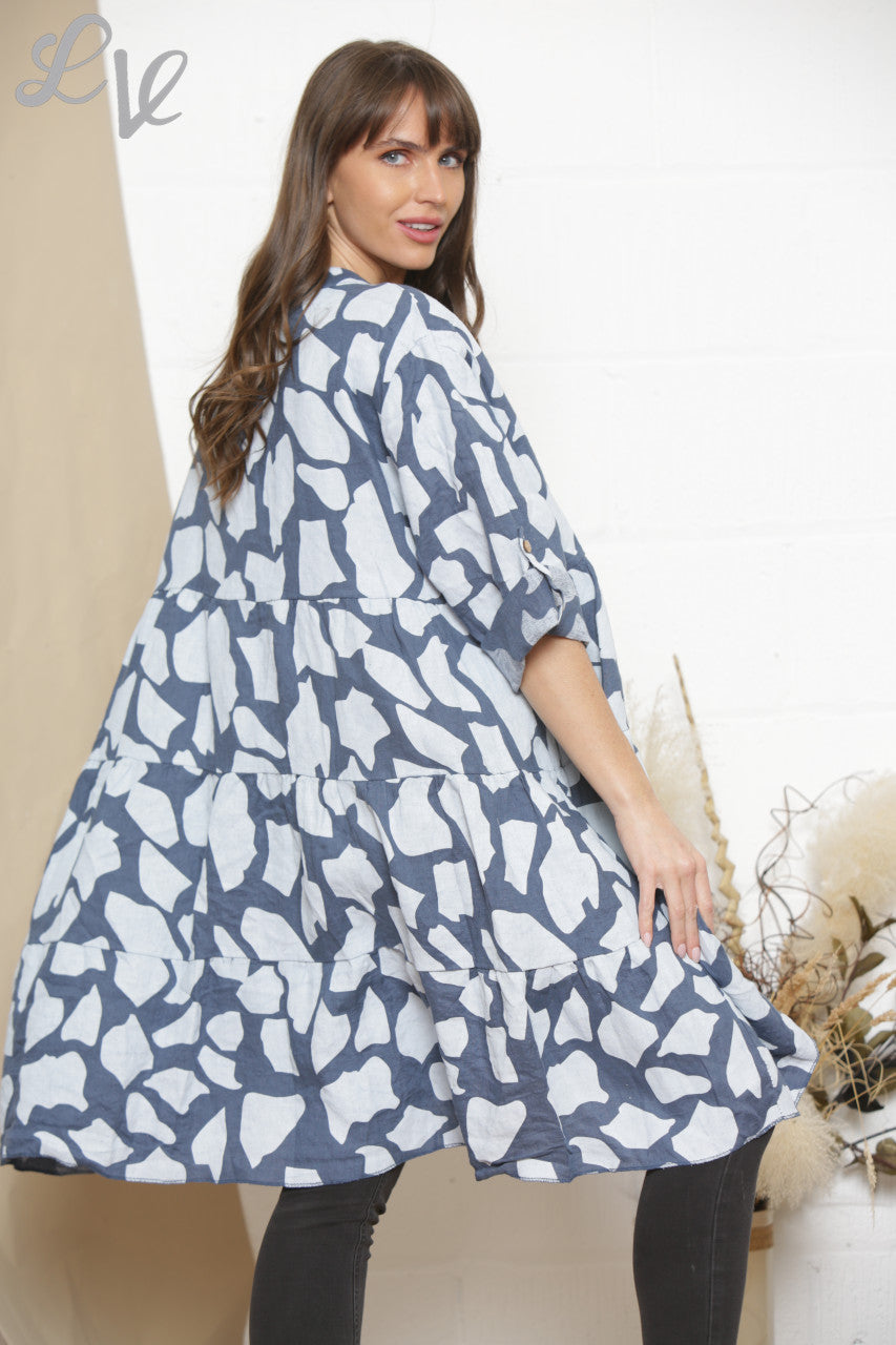 Ladies Linen Giraffe Print Shirt Top Tunic Dress Denim