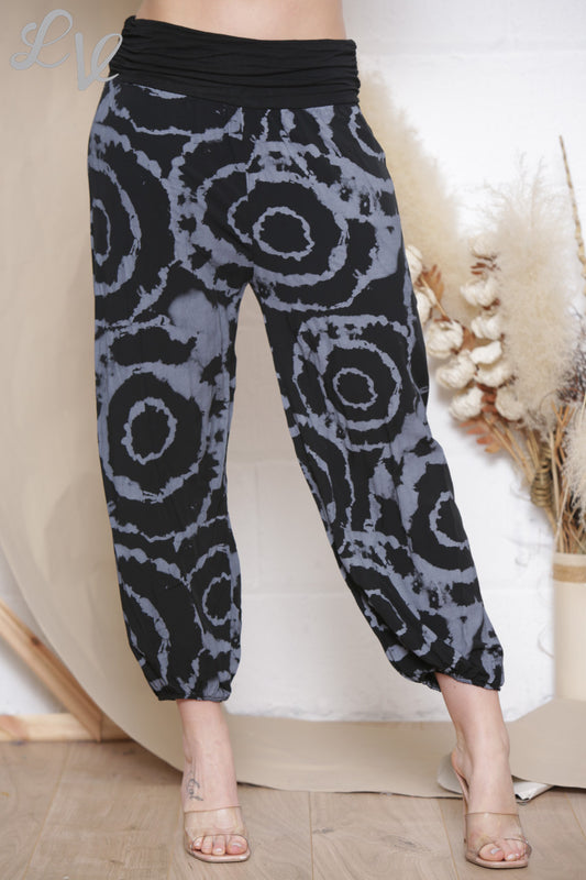 Damesbroek met tie-dye-print in gypsy-stijl, zwart