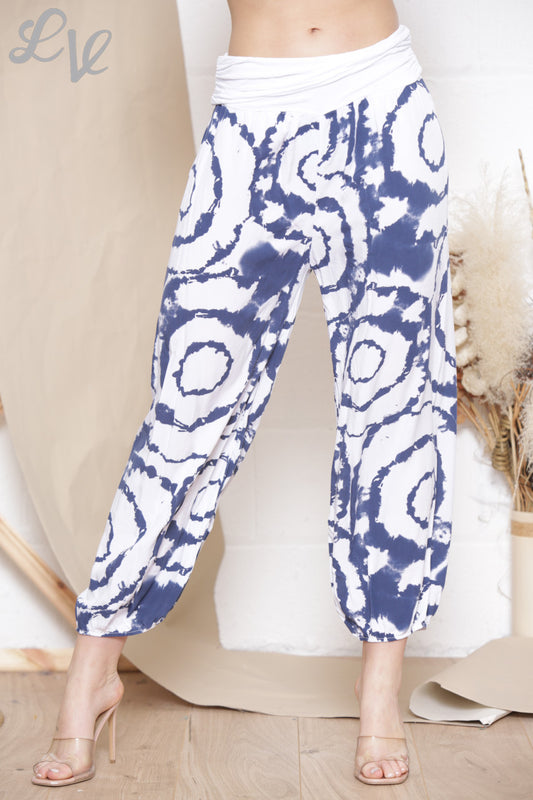 Dames Swirl Tie Dye Print Gypsy Stijl Broek Wit
