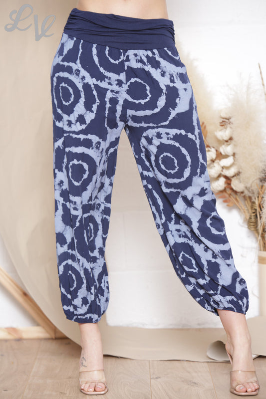 Dames 	Swirl Tie Dye Print Gypsy Stijl Broek Marine
