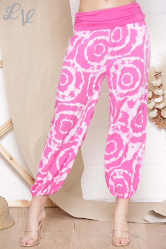 Dames Swirl Tie Dye Print Gypsy Stijl Broek Cerise