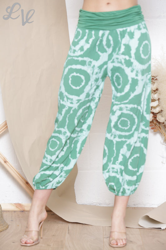 Dames 	Swirl Tie Dye Print Gypsy Stijl Broek Groen