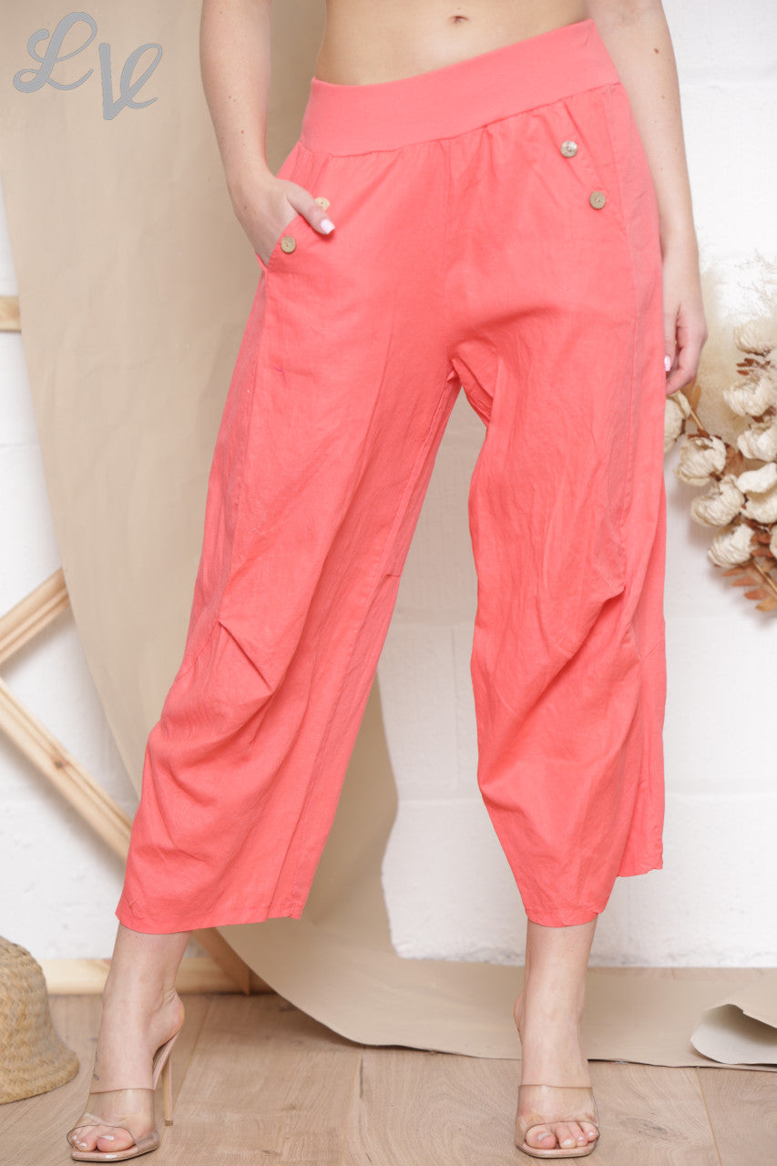 Dames joggingbroek met knoop en zakdetail Koraal