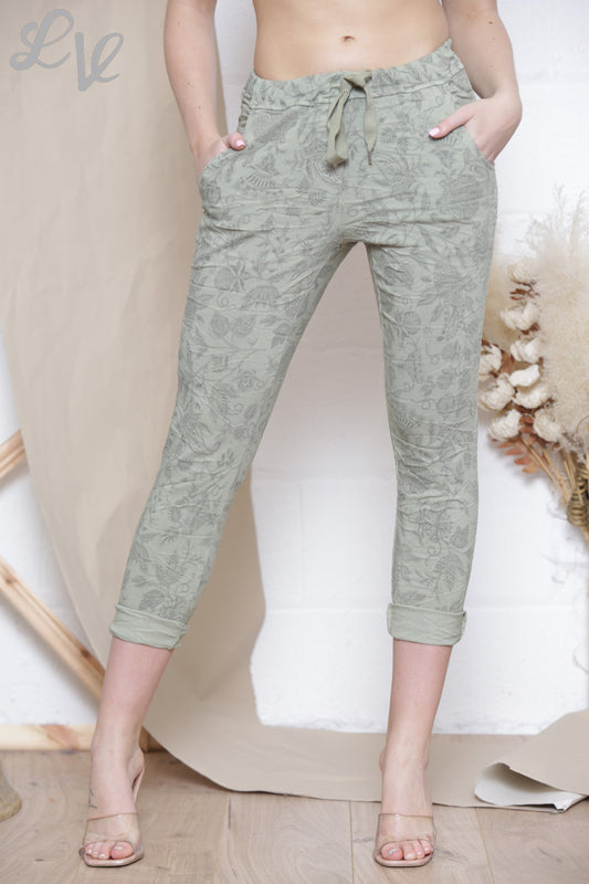 Dames Paisley Print Magic Broek Khaki