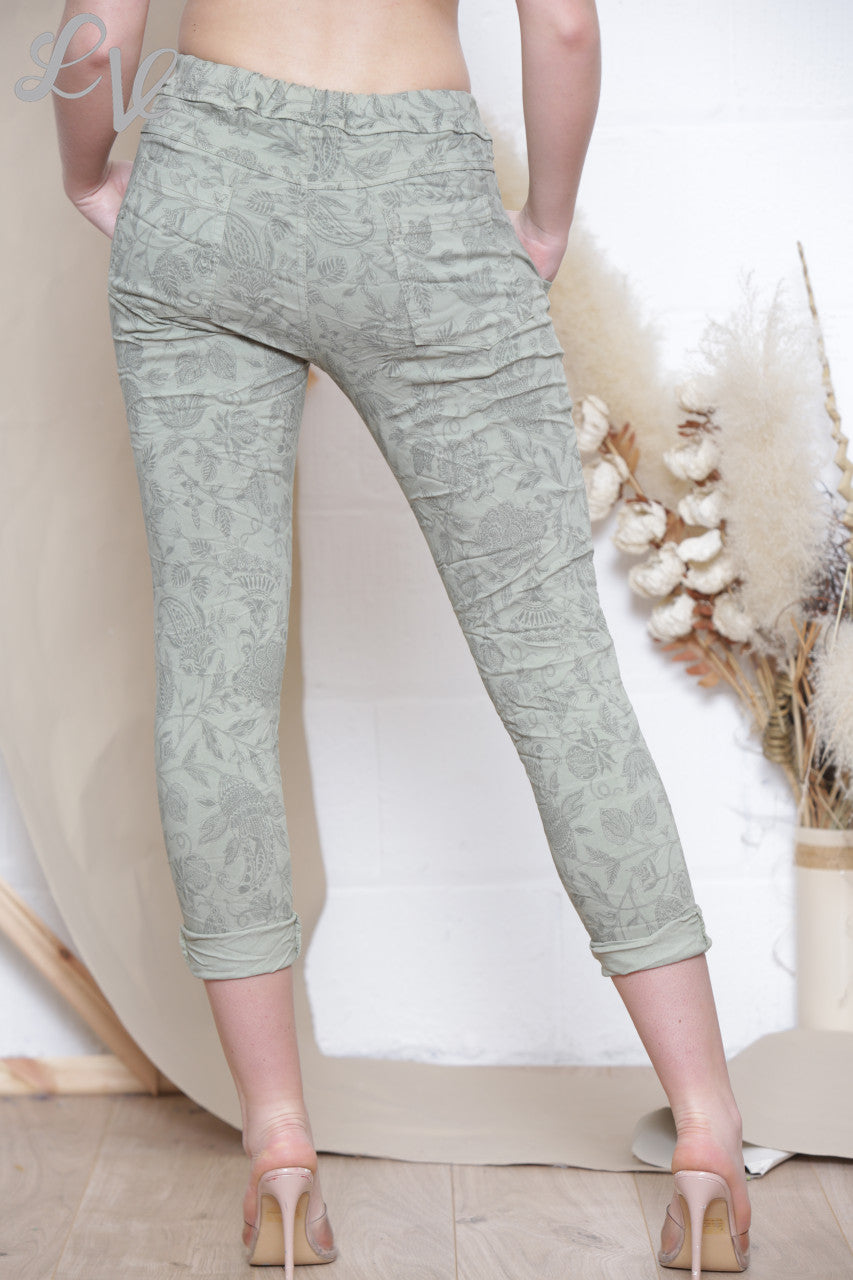 Dames Paisley Print Magic Broek Khaki