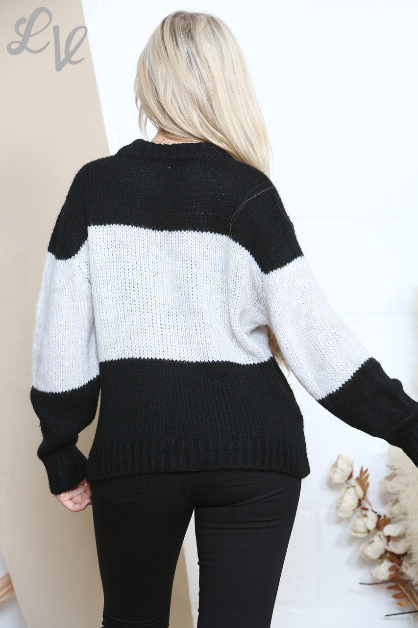 Ladies Colour Block Jumper Top Black