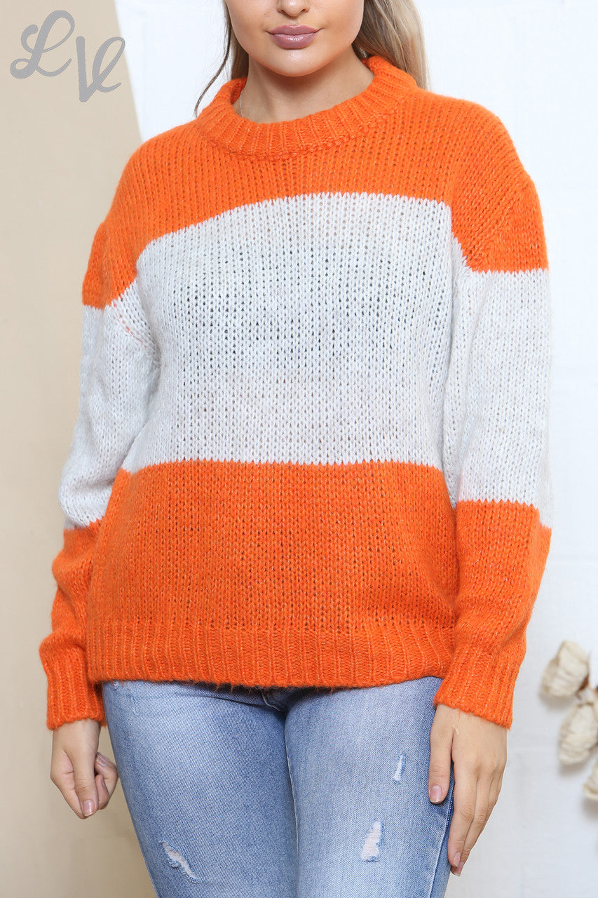 Ladies Colour Block Jumper Top Orange