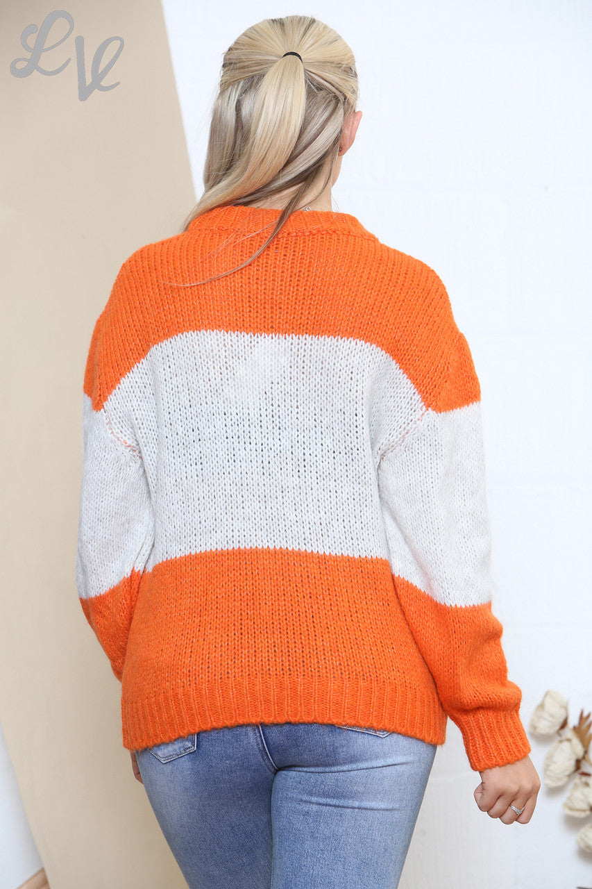 Ladies Colour Block Jumper Top Orange