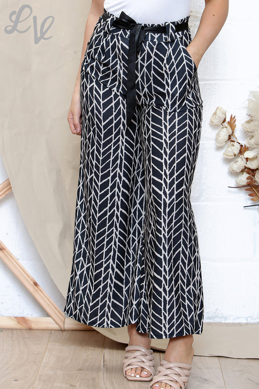 Dames Driehoek Outline Print Stretchbroek Met Riem Zwart & Steen