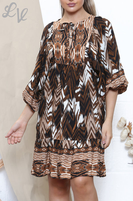 Damesjurk met Zigzagprint Bruin