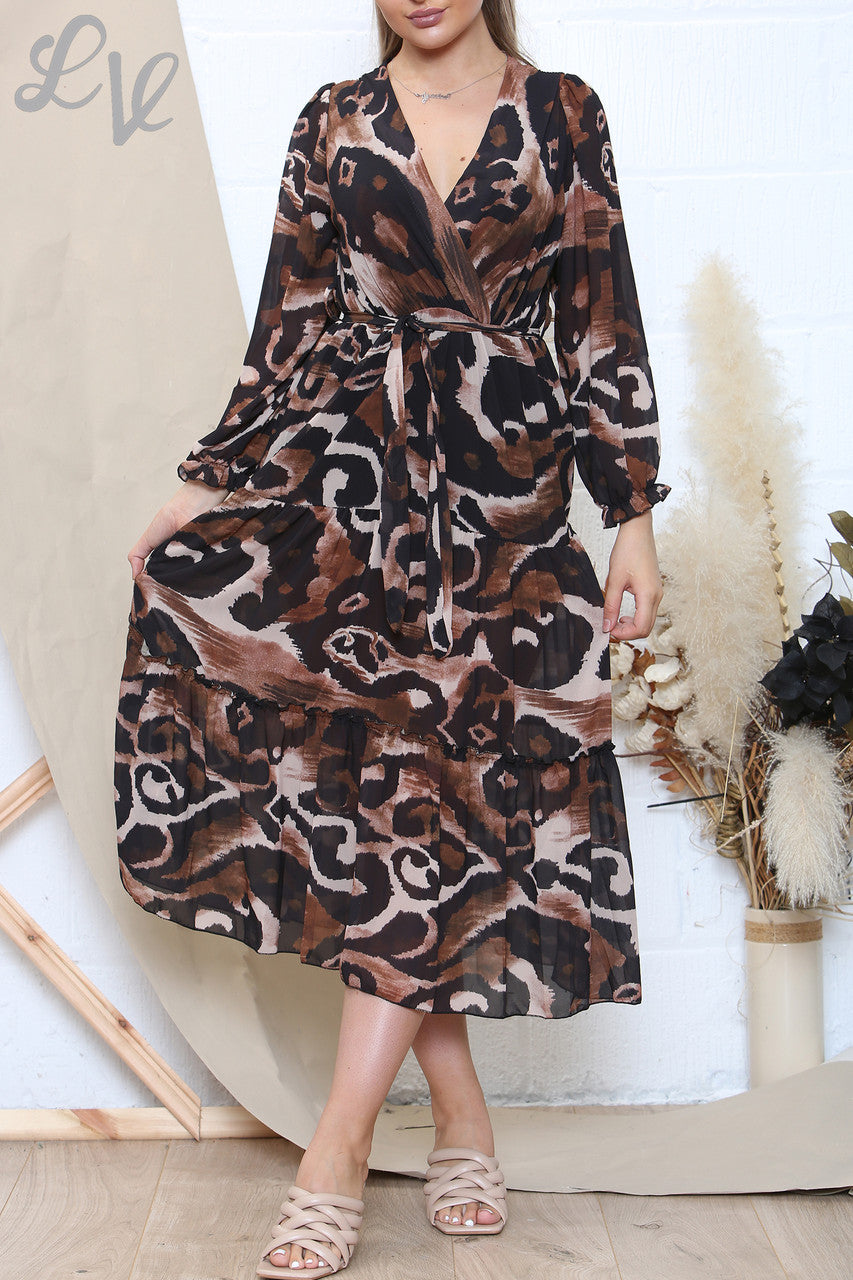 Ladies Swirl Blue Print Dress Black