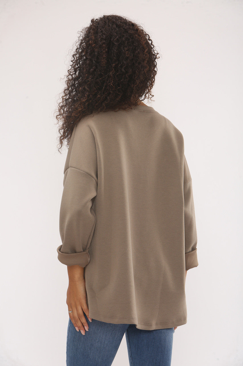 SWEATSHIRT MET RELIËFOPDRUK BROOKLYN NYC SOFT TOUCH - TAUPE