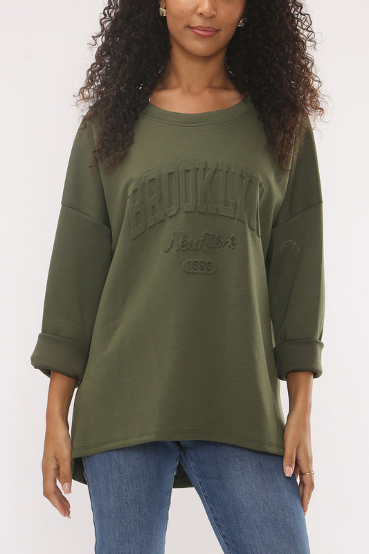 EMBOSSED BROOKLYN NYC SOFT TOUCH SWEATSHIRT - KHAKI