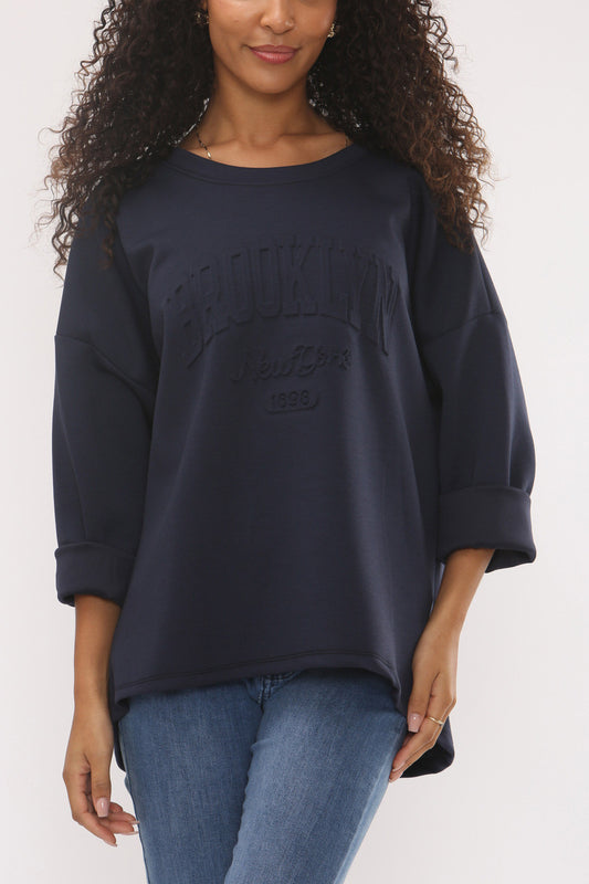 EMBOSSED BROOKLYN NYC SOFT TOUCH SWEATSHIRT - NAVY