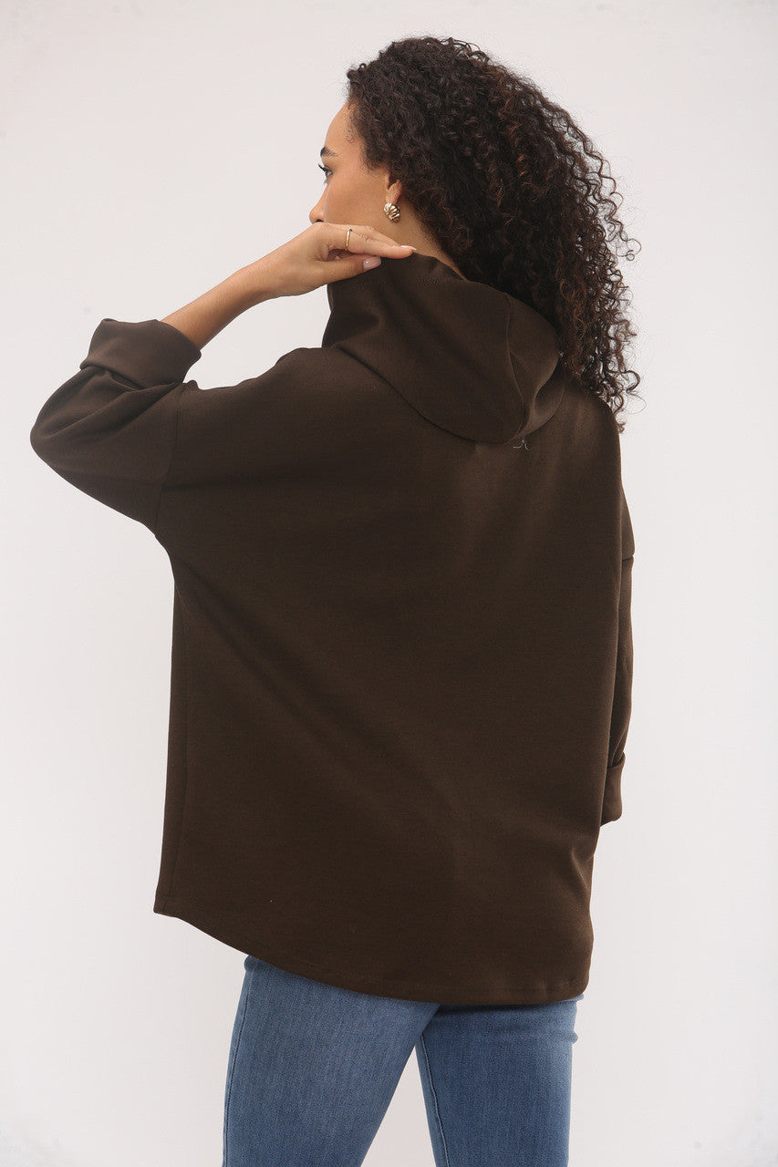 EMBOSSED VINTAGE SOFT TOUCH HOODED SWEATSHIRT - BROWN