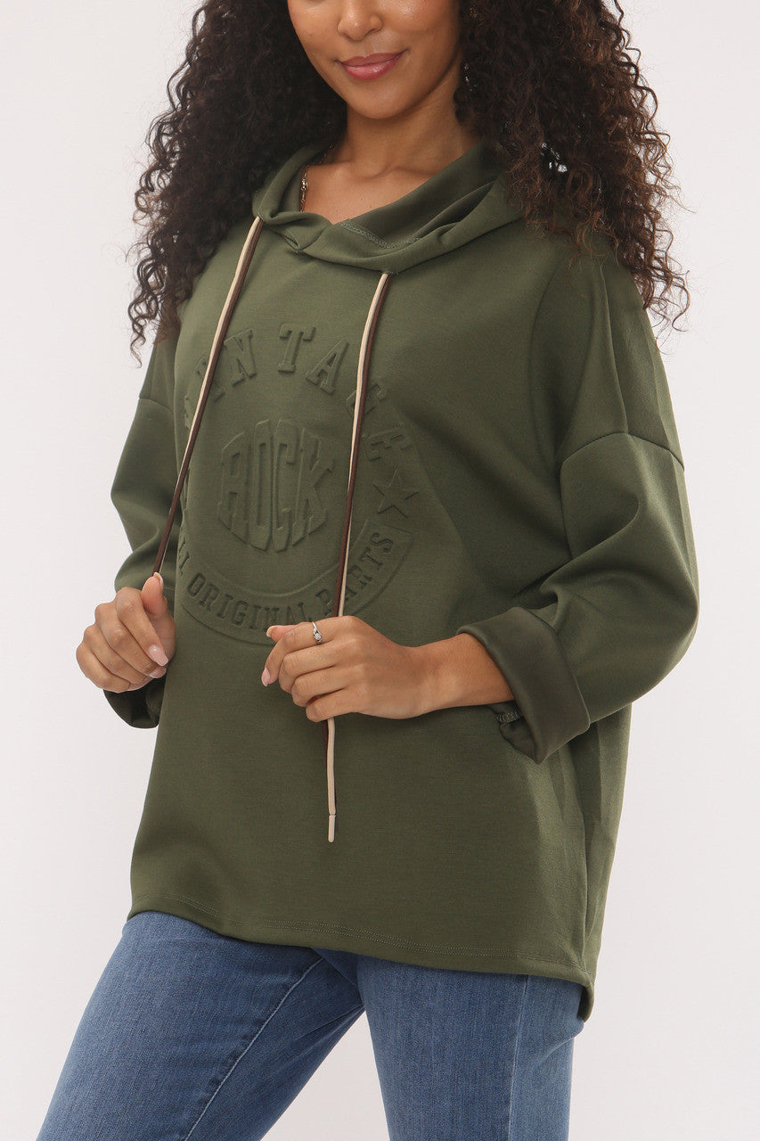 GEËMBOSSEERDE VINTAGE ZACHTE HOODIE - KHAKI