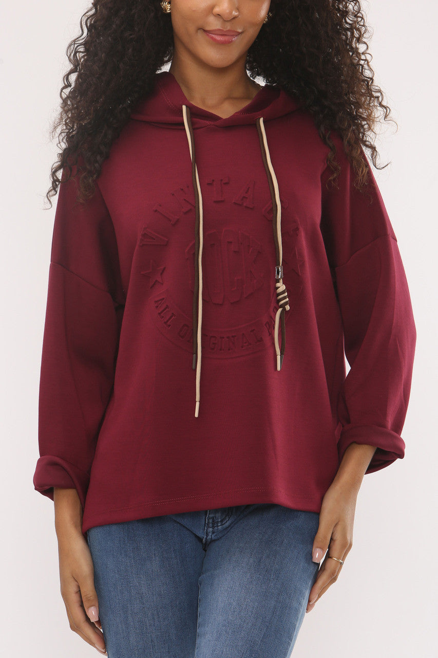 HOODIE MET RELIËF EN VINTAGE SOFT TOUCH - WINE