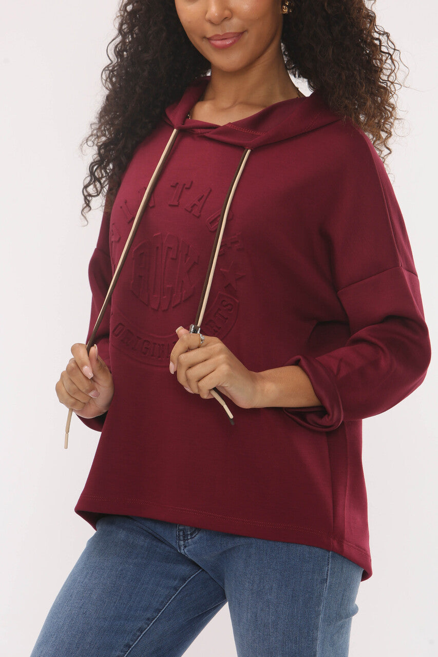 HOODIE MET RELIËF EN VINTAGE SOFT TOUCH - WINE