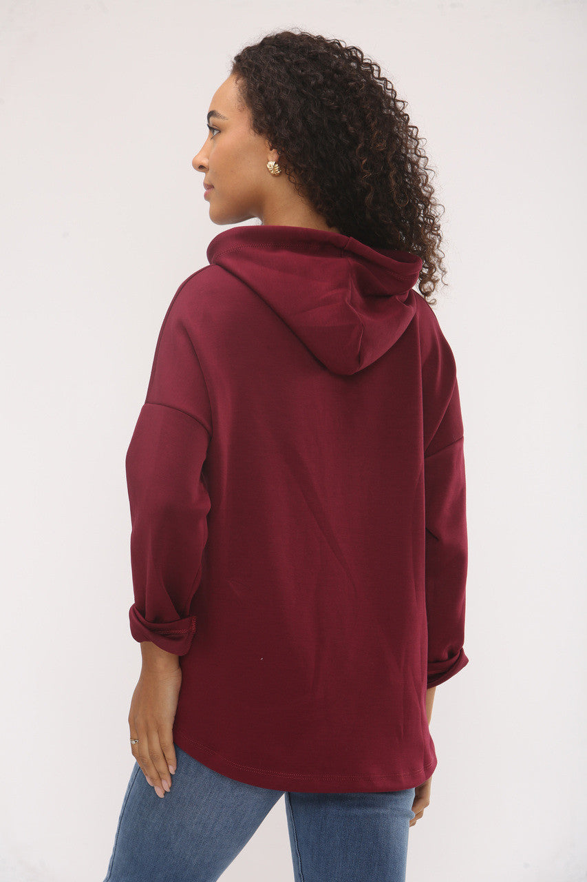 HOODIE MET RELIËF EN VINTAGE SOFT TOUCH - WINE