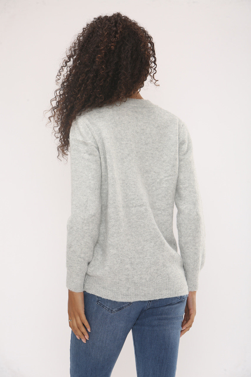 PEARL EMBELLISHED NECKLINE KNIT JUMPER -  SILVER