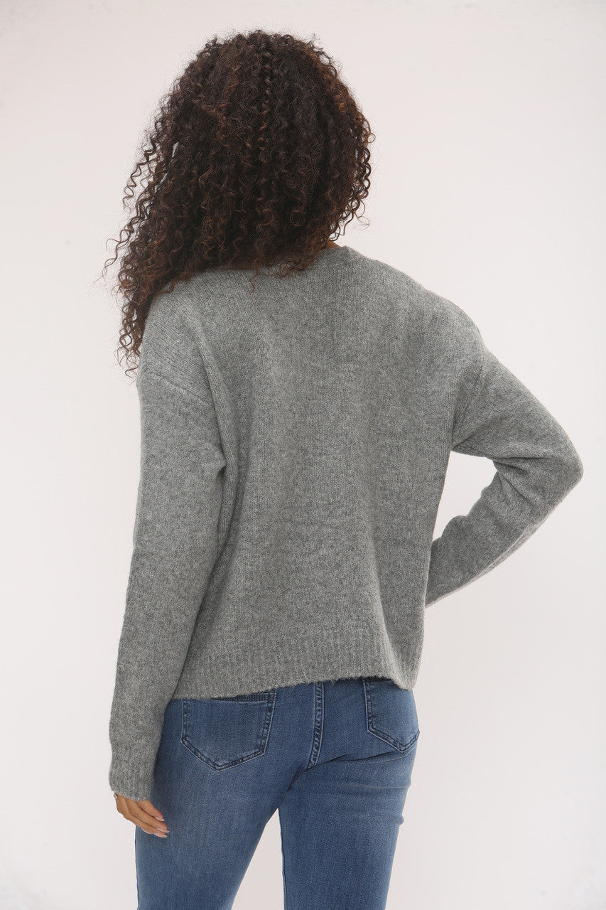 DIAMANTE KNOPEN GEBREID VEST - GRIJS