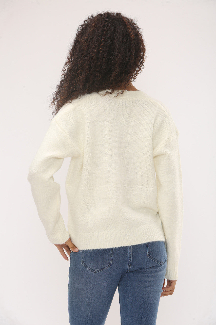 DIAMANTE KNOPEN GEBREID VEST - WIT