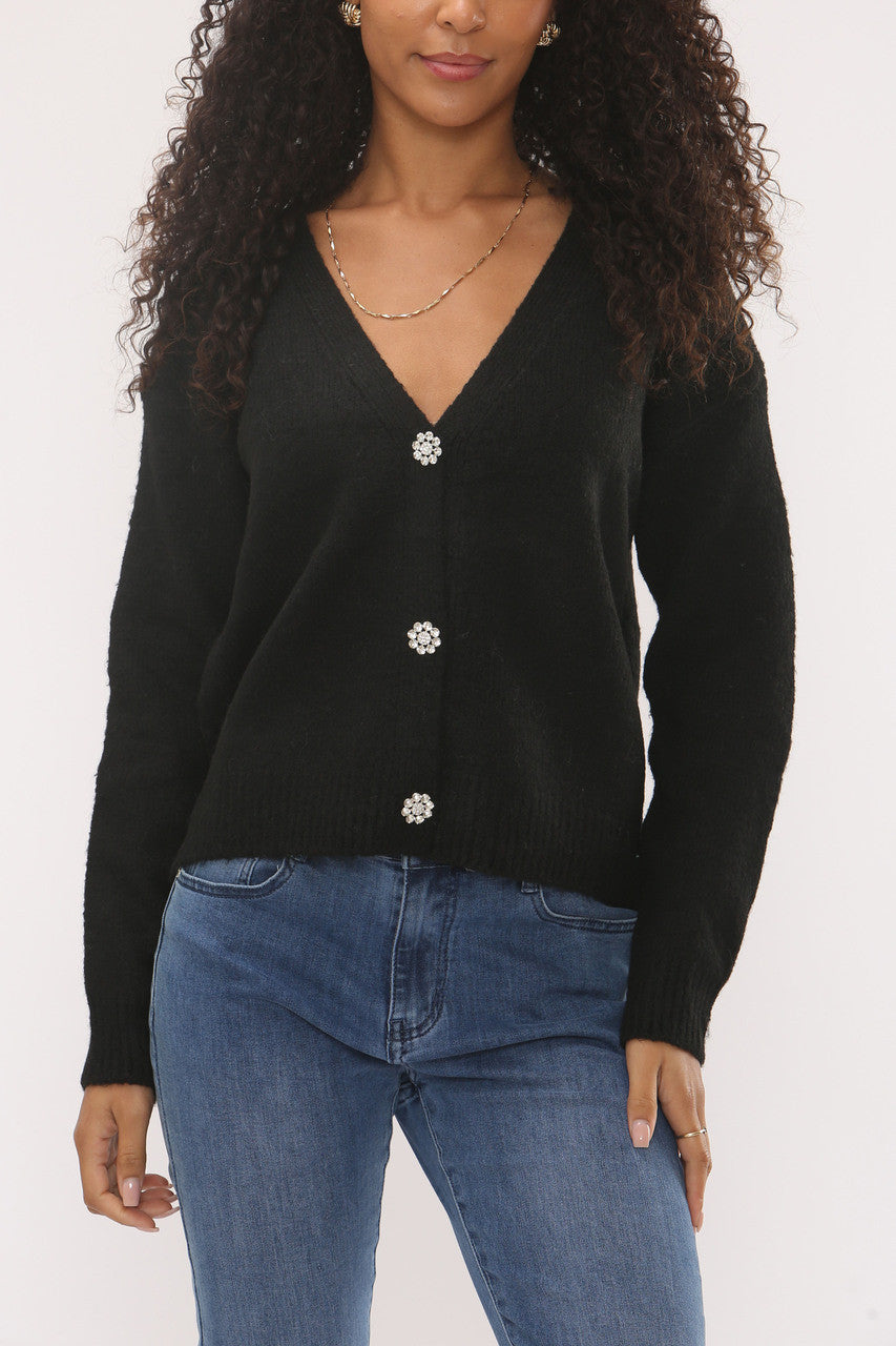 DIAMANTKNOPEN GEBREID VEST - ZWART