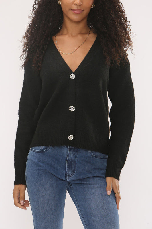 DIAMANTKNOPEN GEBREID VEST - ZWART