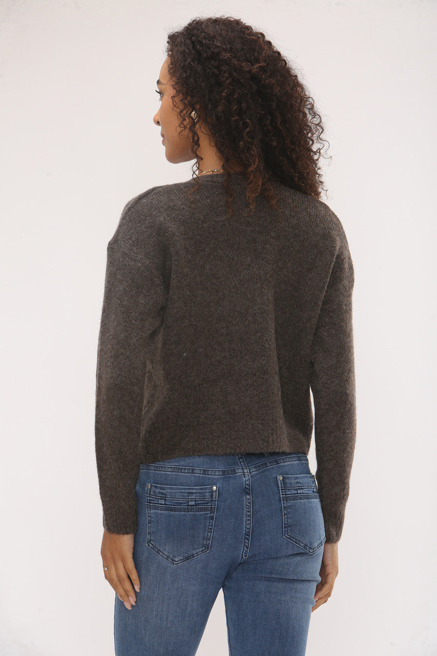 DIAMANTEN KNIT VEST MET KNOPEN - BRUIN