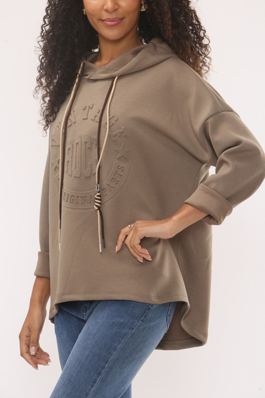 HOODED SWEATER MET RELIËF EN VINTAGE SOFT TOUCH - TAUPE