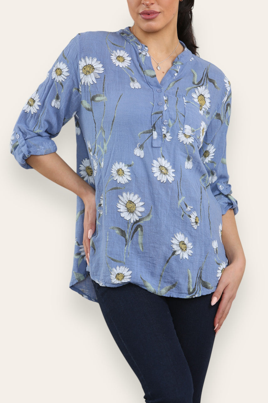 DAISY BLOEMENMIX OVERHEMD BLOUSE DENIM
