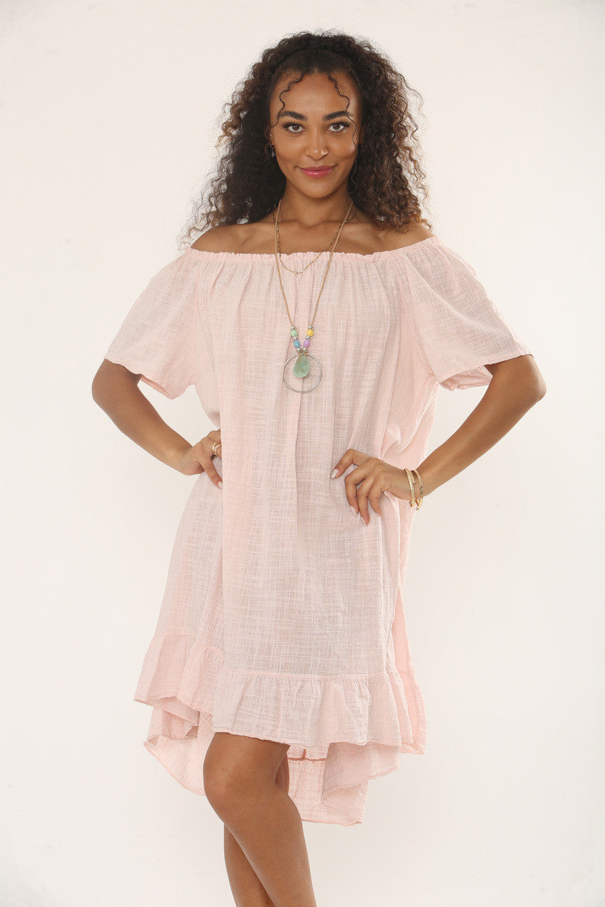 BARDOT JURK MET RUFFELZOOM EN KETTING - ROZE