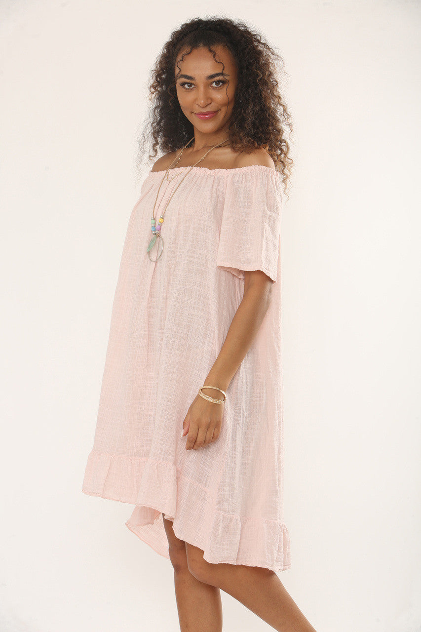 BARDOT JURK MET RUFFELZOOM EN KETTING - ROZE